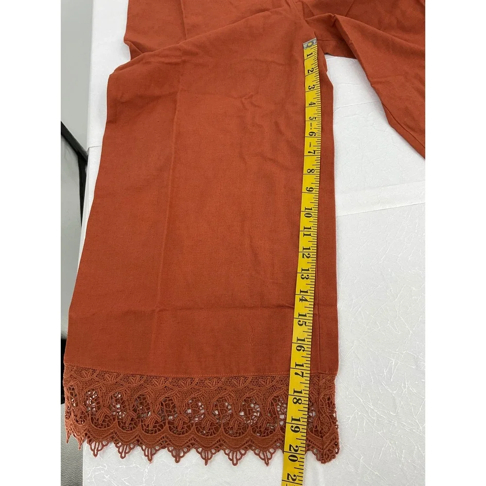 Billabong Lace and Lies Spiced Coral Crochet Trim Wide Leg Jumpsuit‎ Small NEW